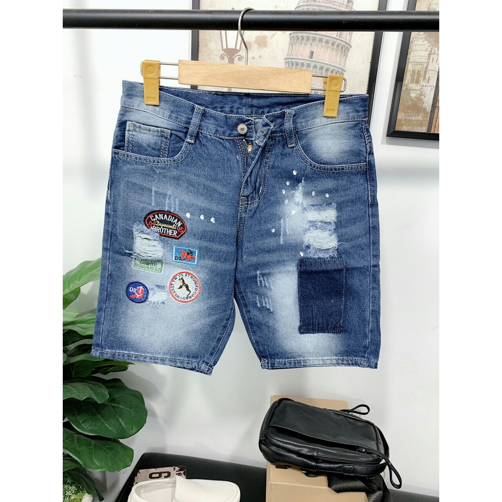 FREESHIP_Quần short jean!Quần jean ngố nam rách 2 màu ĐEN,XANH thêu chữ cao cấp | BigBuy360 - bigbuy360.vn