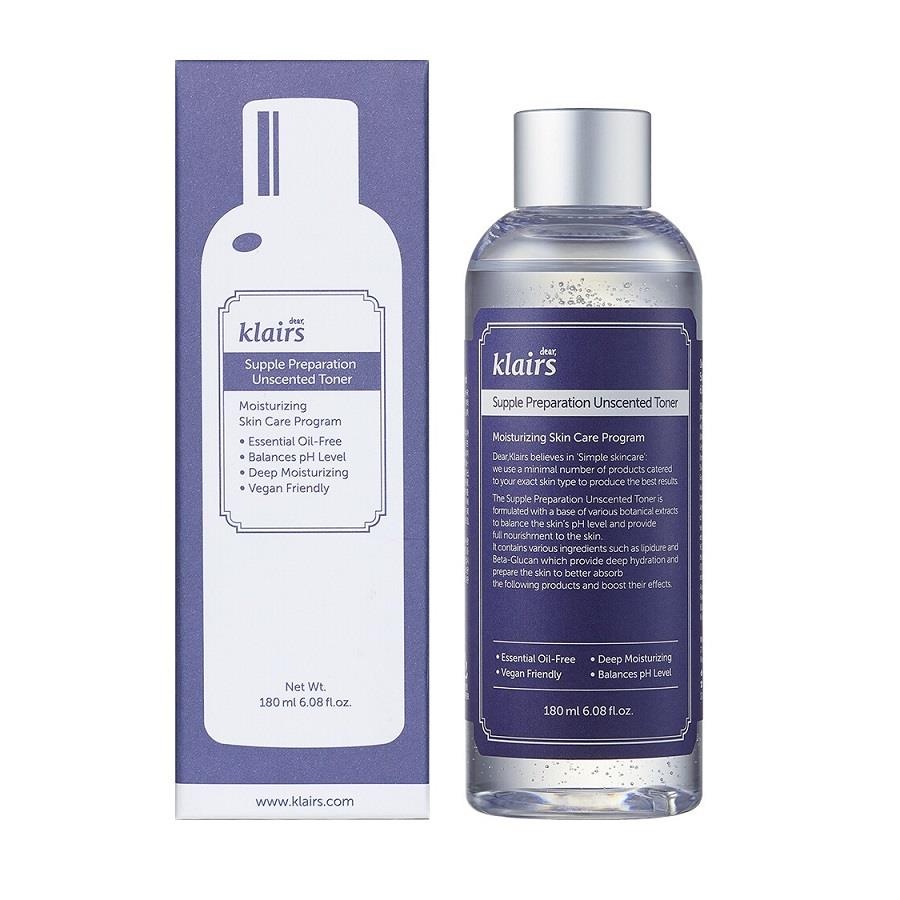 Nước Hoa Hồng Dear Klairs Supple Preparation Toner, Không Mùi Dưỡng Ẩm Mềm Da, Loại Bỏ Bã Nhỡn 180ml - Xoaiauth