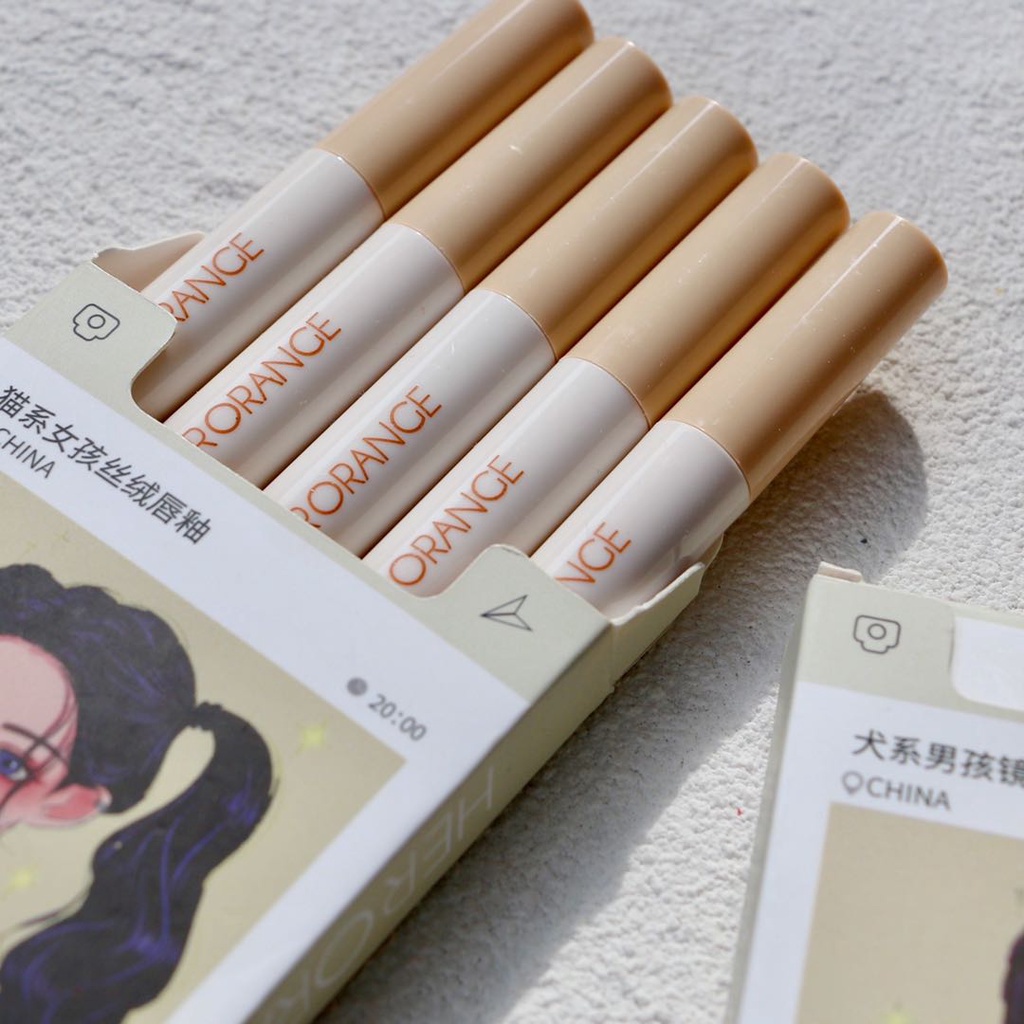Bộ 5 cây son siêu lì Herorange in hình vẽ cô gái ôm mèo hoặc chàng trai ôm chó hàng nội địa Trung Quốc