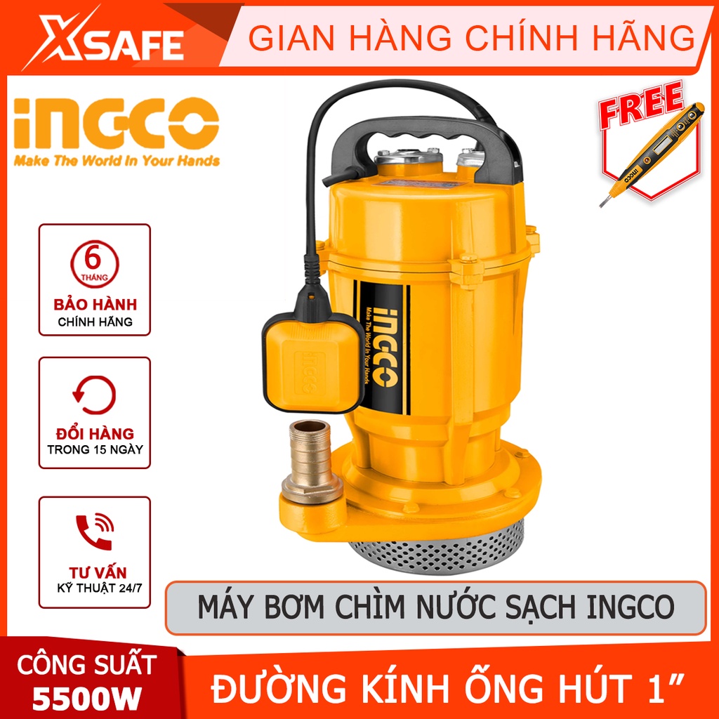 Máy bơm chìm nước sạch INGCO SPC5502 Máy bơm mini điện áp 220-240V~50Hz, công suất đầu vào 550W(0.75HP) - Chính hãng