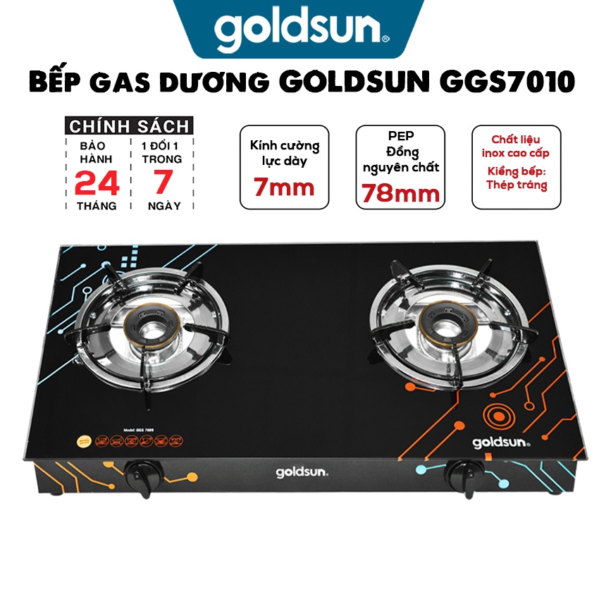 Bếp Gas dương đôi Goldsun GGS7010 và GGS7009 - Mặt kính cường lực dày, hệ thống đánh lửa Magneto, pep đồng nguyên chất
