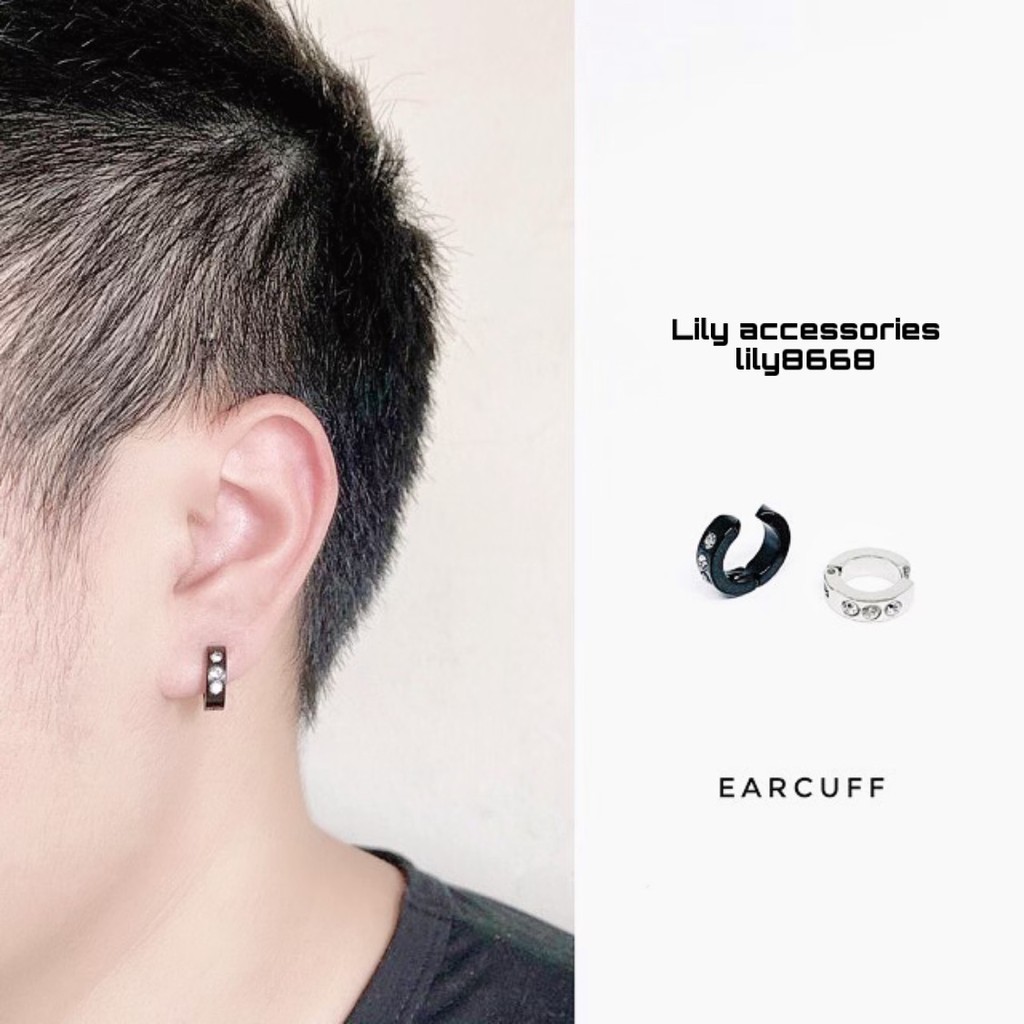 Hoop Earcuff kẹp tai titan tròn đính đá không cần xỏ lỗ nam nữ không gỉ không đen không dị ứng unisex