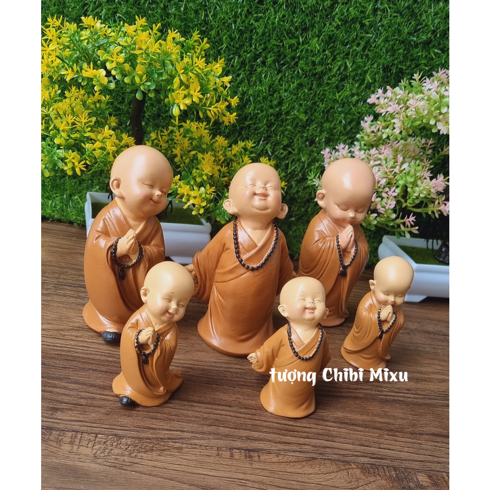 Bộ 03 chú áo nâu kèm đế giả đá size 8cm mini - mẫu đeo chuỗi