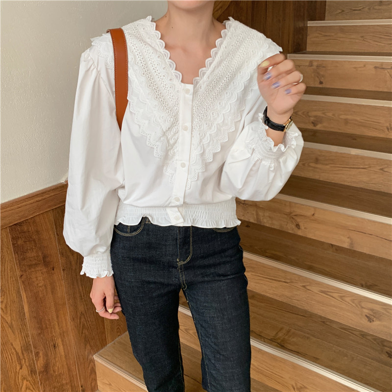 Áo Kiểu Nữ Cổ Chữ V Phối Ren Thời Trang Hàn Quốc 40050