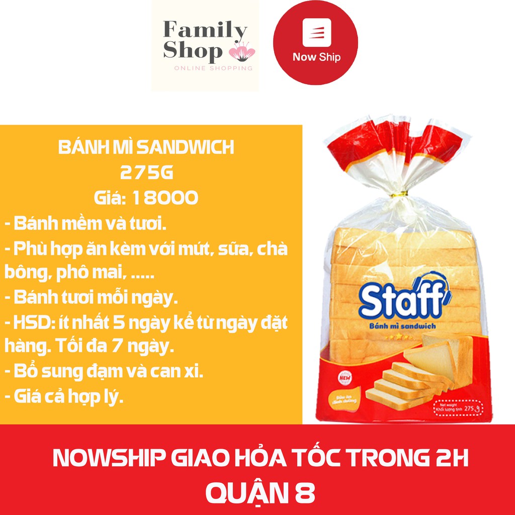 [ Chỉ Giao Hoả Tốc] 2 Túi Bánh Mì Sandwich Staff (275g/túi)