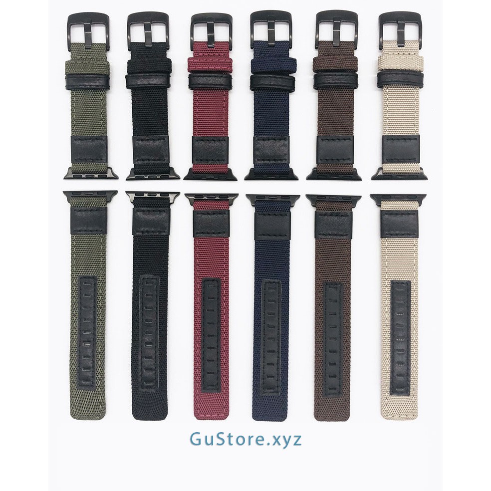 Dây đeo đồng hồ vải dù quân đội khóa cài dùng cho Apple Watch series 1/2/3/4/5/6/SE đủ size 38/40/42/44mm