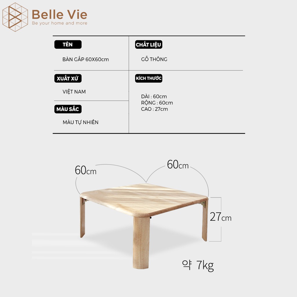 BÀN TRÀ SOFA - BRUNCH TABLE GỖ TỰ NHIÊN - SIZE M ( 60 x 60 ) - NỘI THẤT VHOME