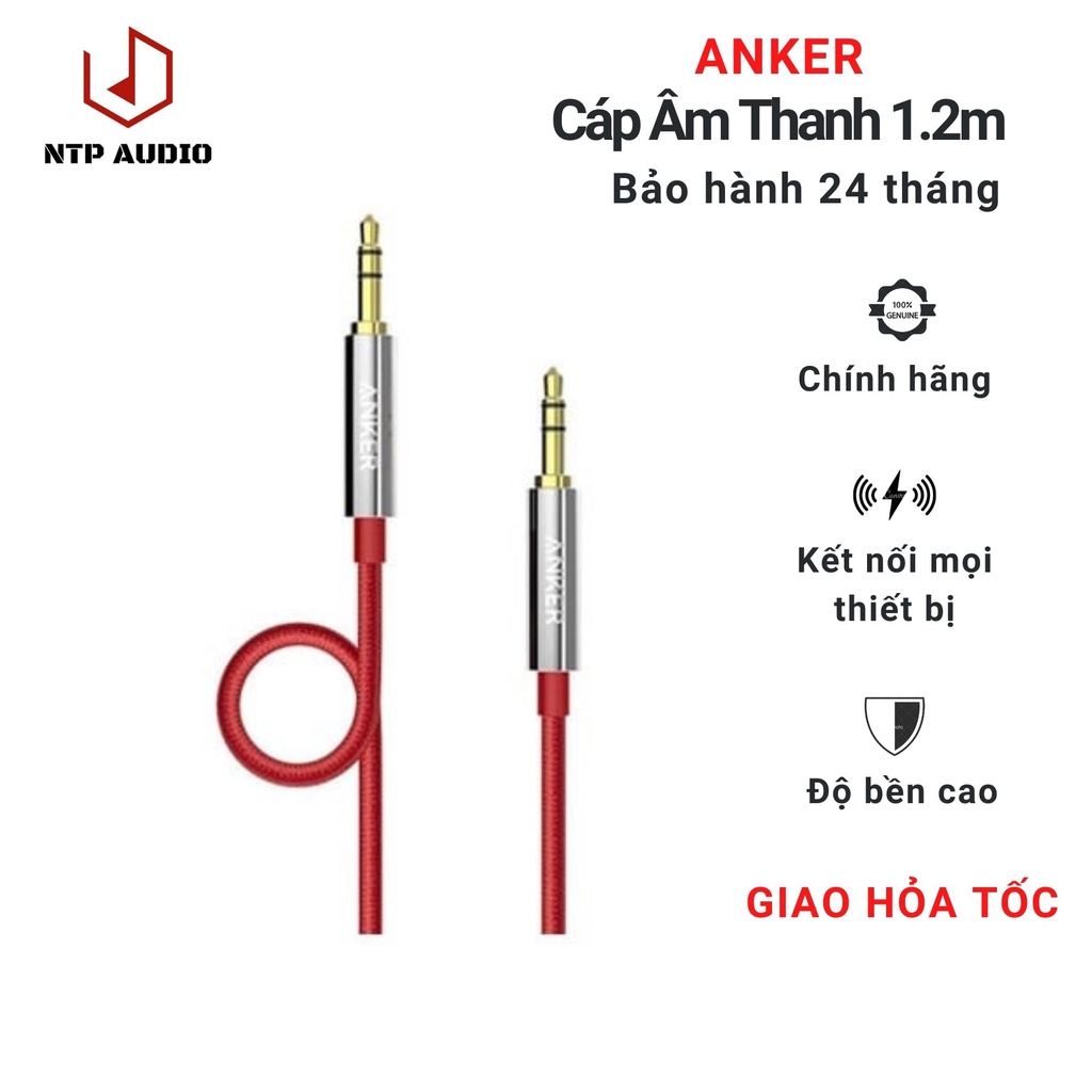 Cáp âm thanh bọc nylon ANKER 3.5mm dài 1.2m - A7113 - Hàng chính hãng