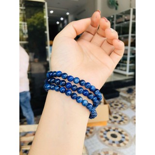 Vòng tay màu xanh dương đậm kyan quấn ba vòng 6 li