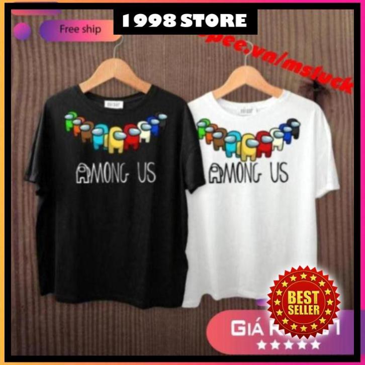 Áo among us, áo thun among us, vải cotton mát mịn, size trẻ em, người lớn, bigsize, áo đen in decal nổi cực đẹp