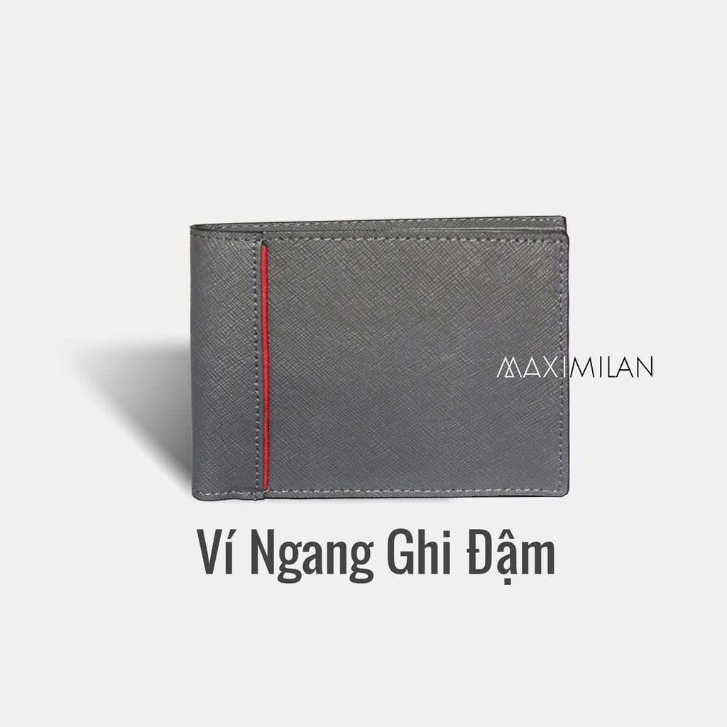 VÍ NGANG GHI ĐẬM ( XÁM)- Da Bò Saffiano Thật 100%