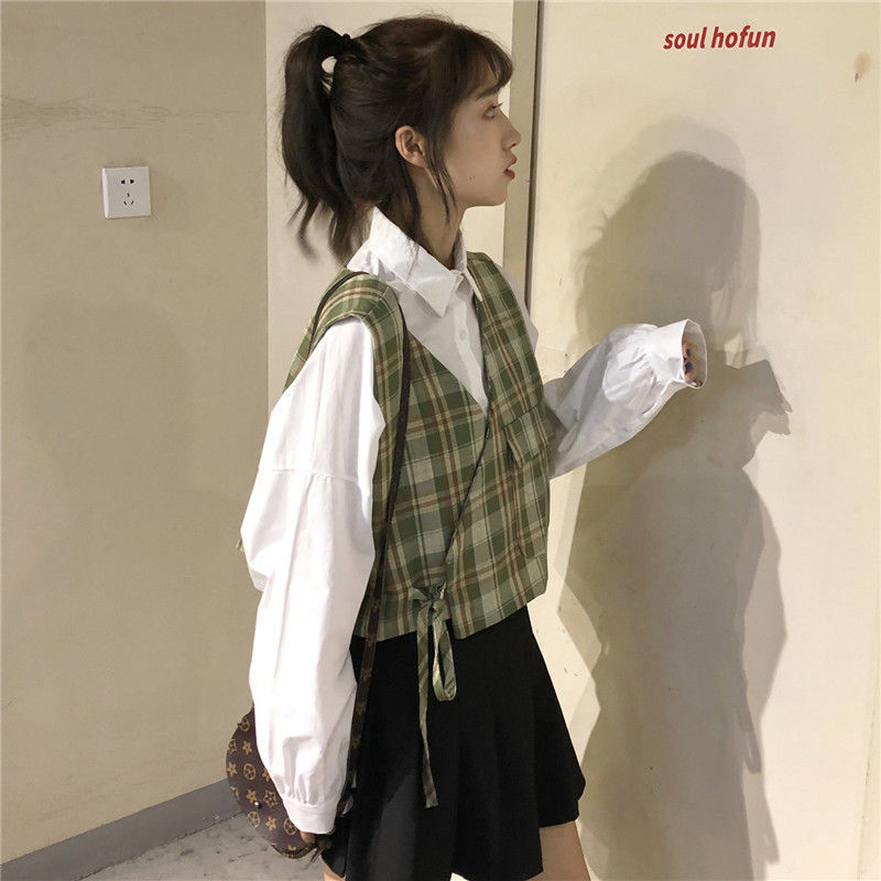Áo sơ mi dài tay màu trơn/áo vest không tay thời trang Hàn Quốc sành điệu trẻ trung