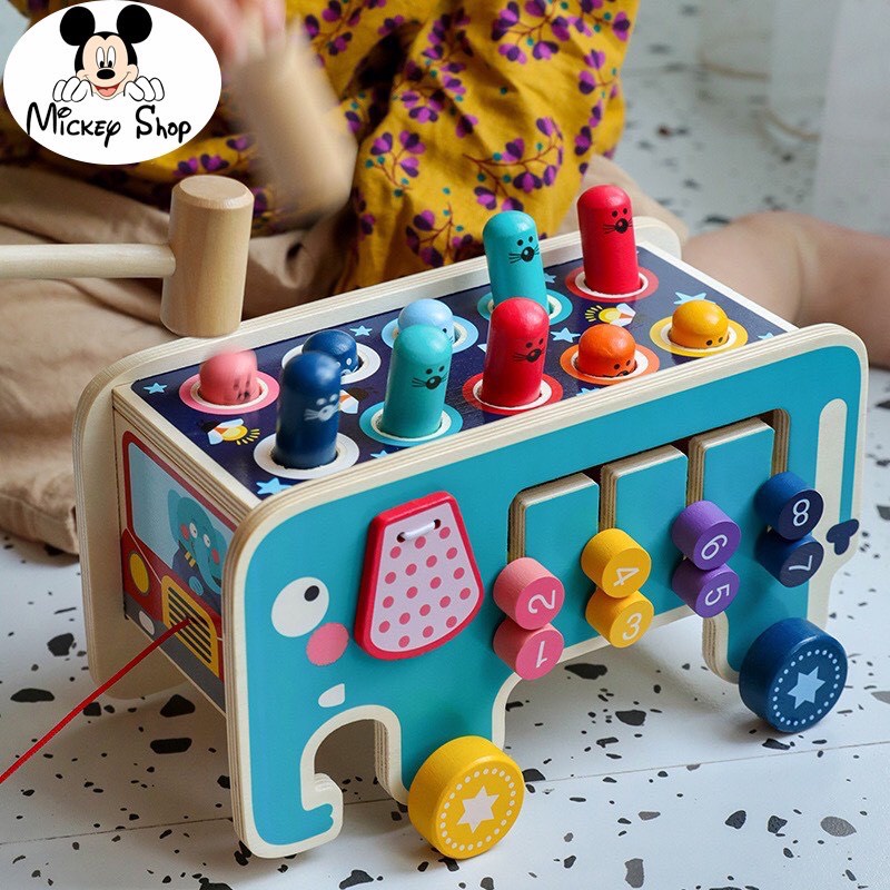Đập Chuột Kèm số, Kéo Xe, Bánh Răng Xoay Bằng Gỗ Cho Bé Phát Triển Phản Xạ Và Tư Duy Nhanh Nhạy