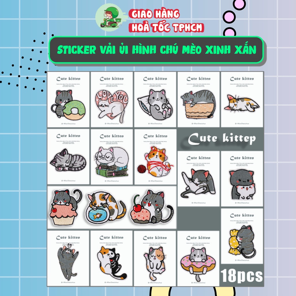 Sticker vải hoặc ủi quần áo ,Patch,Logo ủi nhiệt, hình ép nhiệt chủ đề CHÚ MÈO CUTE sáng tạo thiết kế quần áo