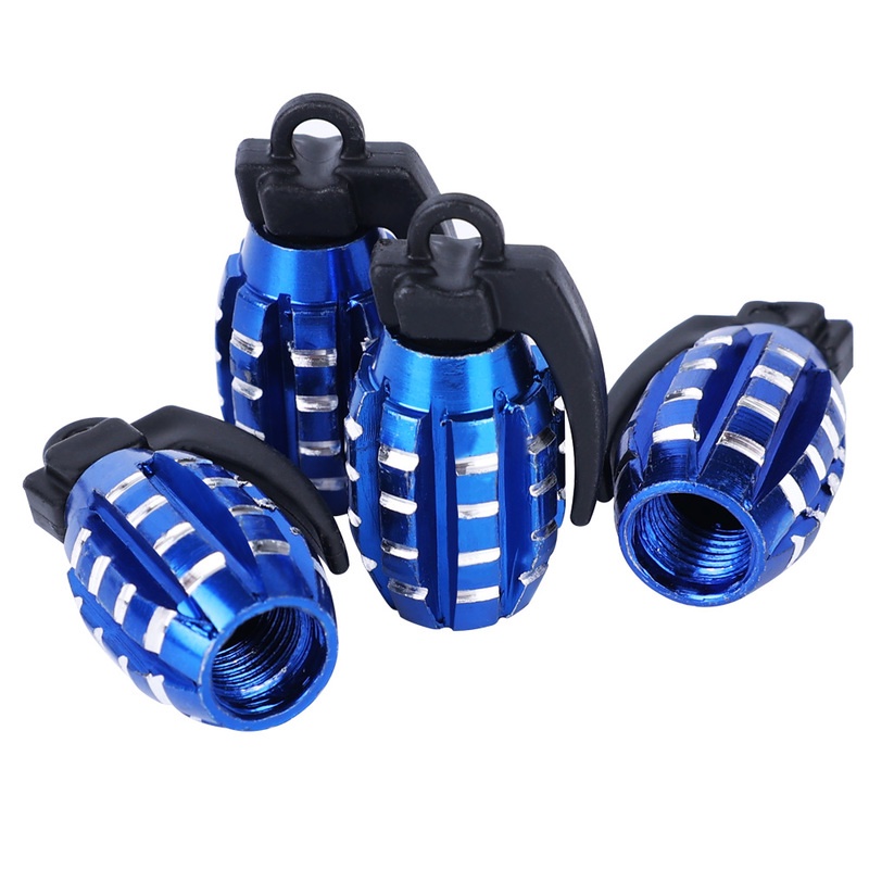 Bộ 2 Nắp Van Bánh Xe Hơi / Xe Máy Hình Quả Lựu Đạn Bằng Hợp Kim Nhôm Chống Bụi Tiện Dụng