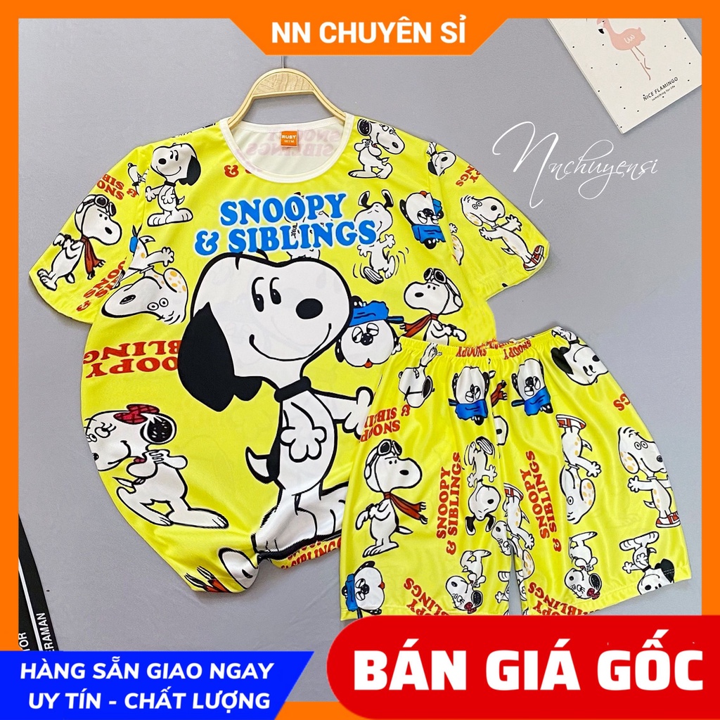 Đồ bộ hoạt hình nam nữ trẻ em người lớn đến 70kg vải mềm mịn mát doremon ếch chó snoopy bé trai bé gái DBRBD FULL SIZE
