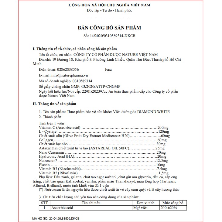 Viên trắng da Ngoc Trinh Diamond white - Beauty Plus mới 2020