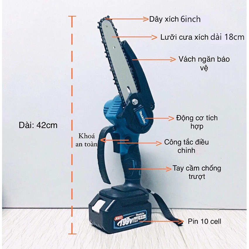 Mua Máy cưa xích cầm tay, máy cưa gỗ mini dùng pin MAKITA 199V pin ...