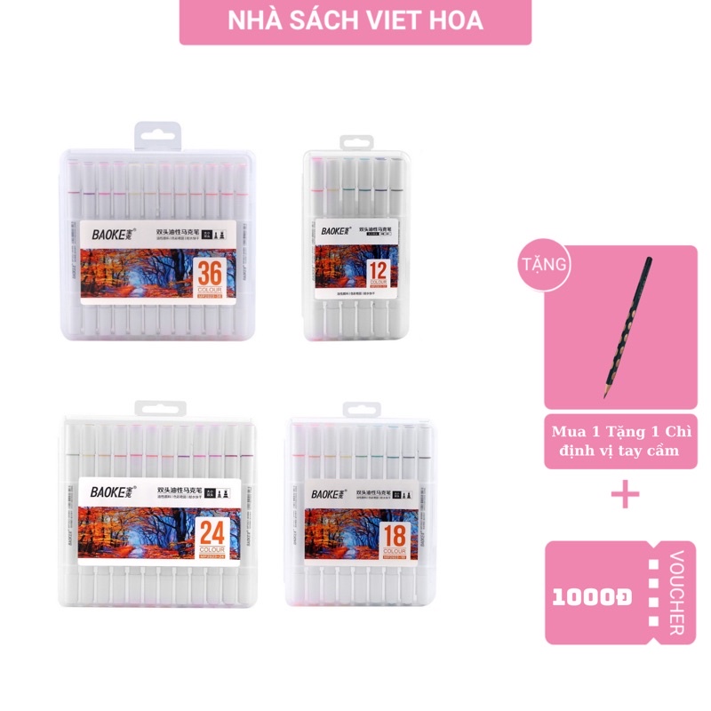 Bộ 12/18/24/36 Bút Lông Màu_Maker Hai Đầu Baoke_Ngòi Sợi Polyester Cao Cấp
