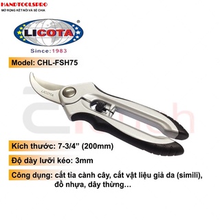 Kéo cắt cành 8 inch mỏ cong, cán anilmon licota - chl-fsh75