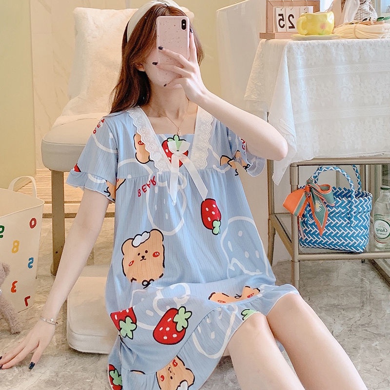 Đầm Ngủ Tay Ngắn Dáng Rộng Phong Cách Công Chúa Dễ Thương Thời Trang Mùa Hè Dành Cho Bạn Nữ 2022