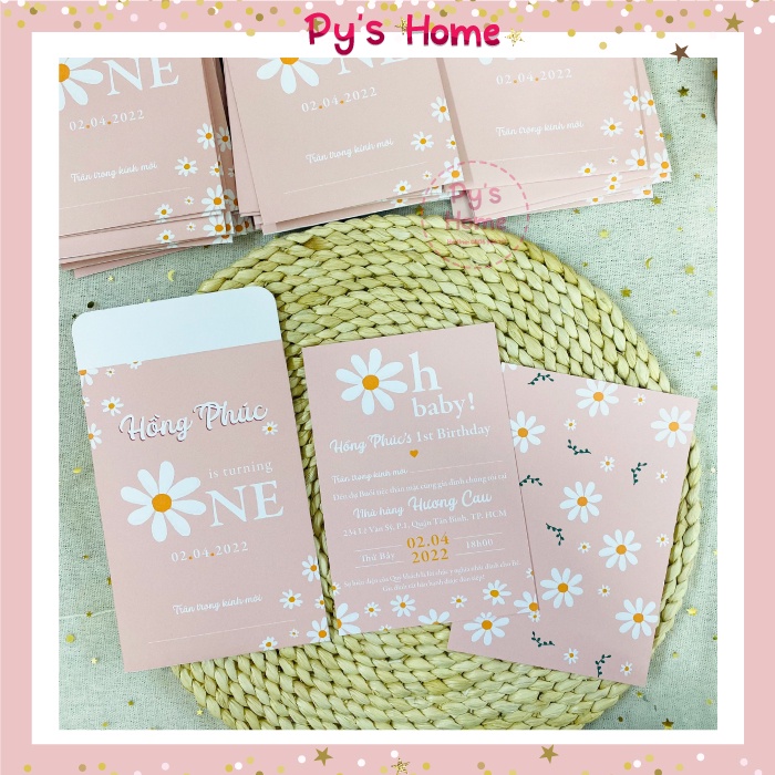 🌼🌼 Thiệp Thôi Nôi - Sinh nhật Thiết kế dành cho Bé Gái - Chủ đề DAISY siêu cưng