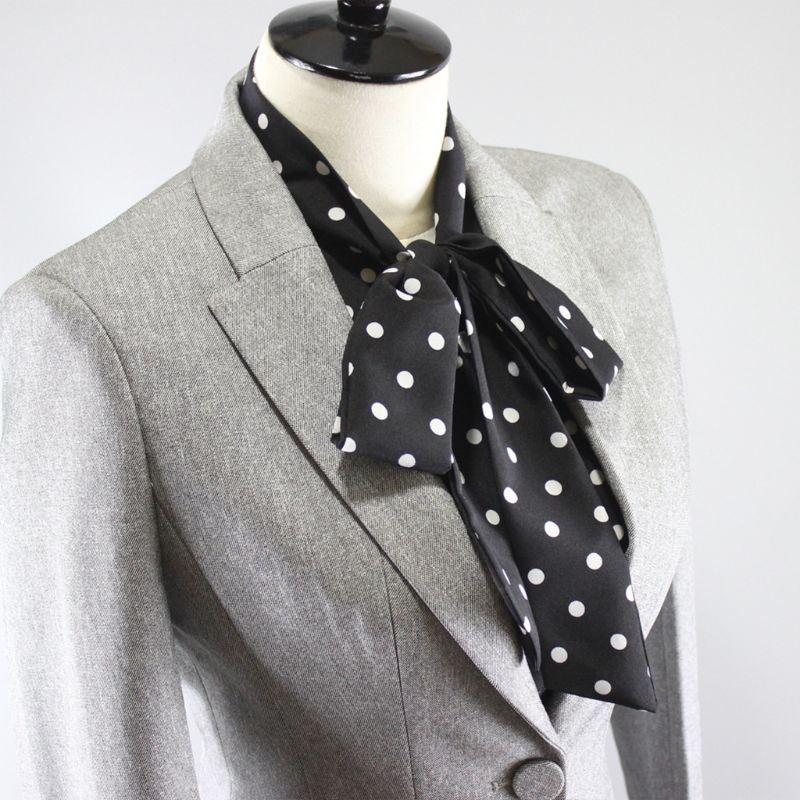 Cổ Áo Giả Thắt Nơ Họa Tiết Chấm Bi Trắng Đen Phong Cách Vintage Dành Cho Nữ