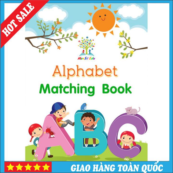 [ Montessori ] Bảng 26 Chữ Cái Alphabet Và Từ Vựng F32 - Học Liệu Dính Dán - Matching Book(Monsi Edu)