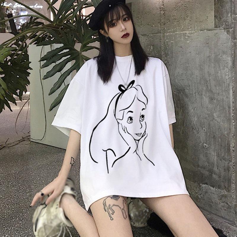 Áo thun tay ngắn in họa tiết hoạt hình phong cách Hàn Quốc dành cho nữ