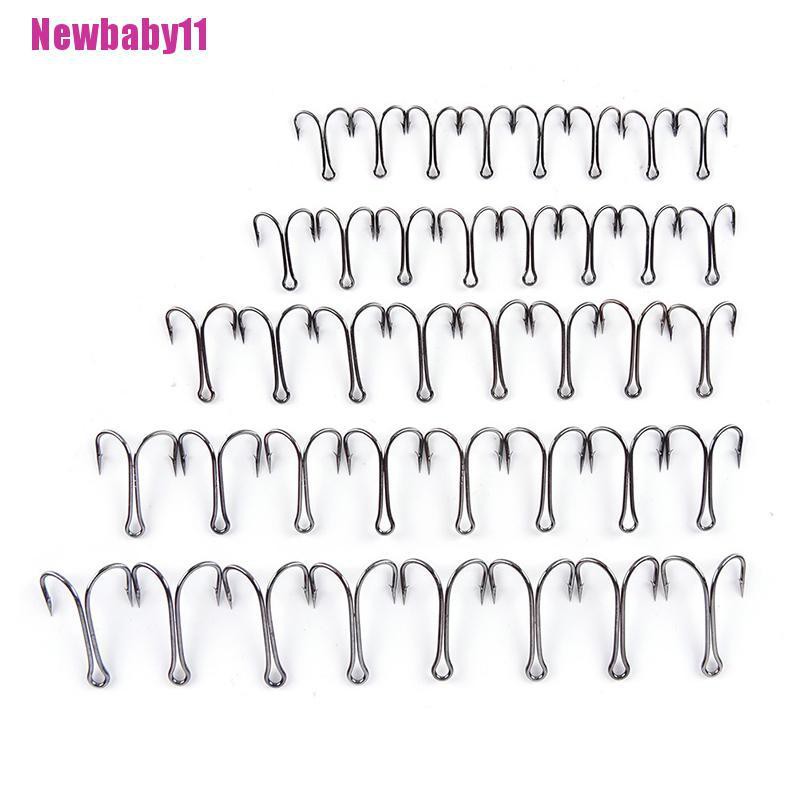 Set 11 / 50 Móc Câu Cá Kép Bằng Thép Carbon Màu Đen Chất Lượng Cao