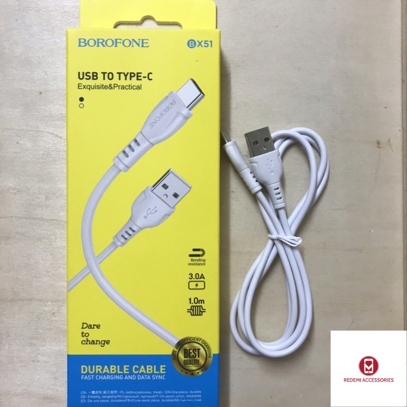 Dây Cáp Sạc Nhanh Usb To Type C Borofone Bx51 1M 2.4A Cho Điện Thoại Android, Samsung, Xiaomi, Huawei, Realme, Oppo,Sony