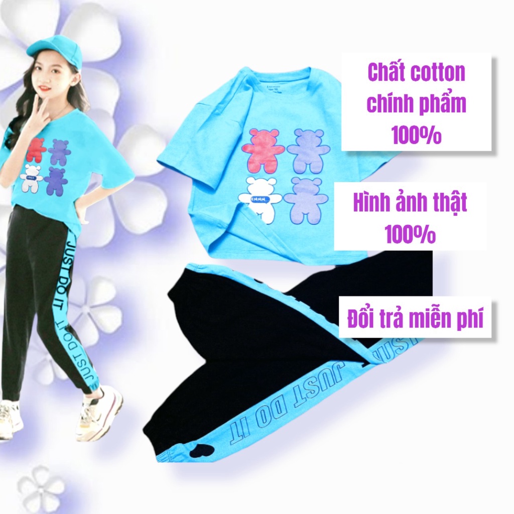 Bộ quần áo bé gái , Set Áo phông thụng và quần dài học nhảy LYVY chất thun cotton size nhí và đại cho bé