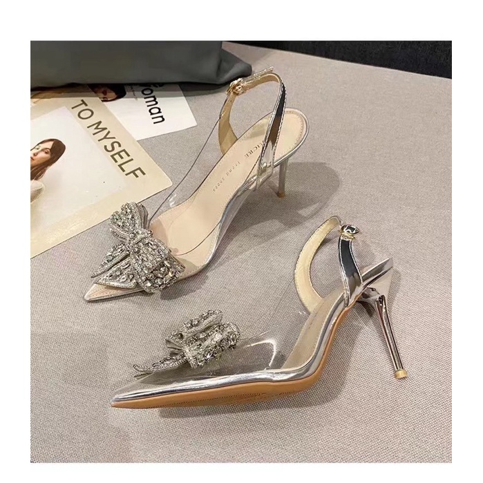 Sandal cao gót mica nơ đá hàng cao cấp fullbox