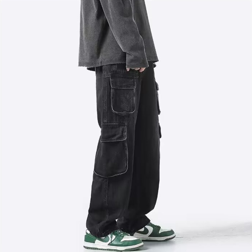 Quần Jean Dài Ống Rộng Nhiều Túi Phong Cách Hàn Quốc Thời Trang Cho Nam Và Nữ