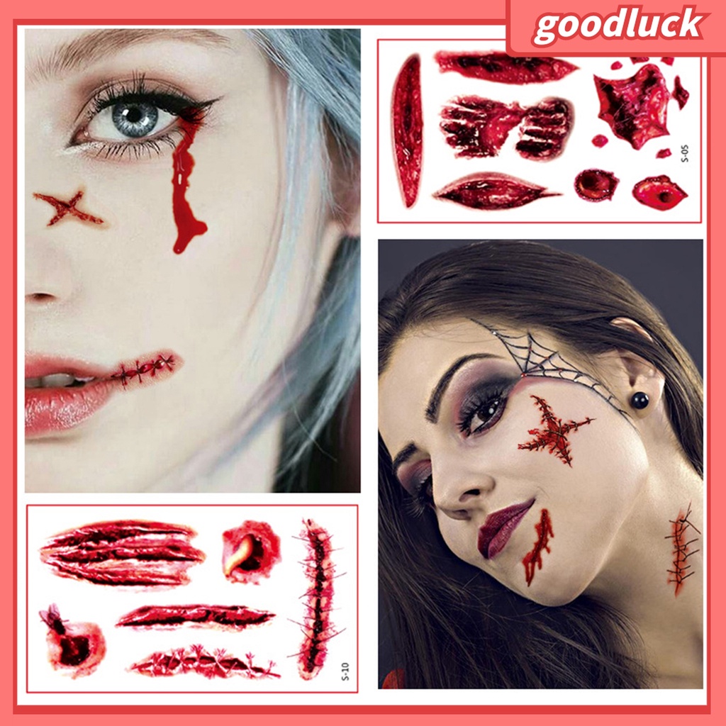 Set 10 Tấm Hình Xăm Dán Tạo Hiệu Ứng 3D Không Gây Đau Dùng Hóa Trang Halloween