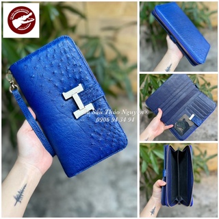 Ví Cầm Tay Da Đà Điểu Thật| Kiểu 2 Gấp| Size 12x22 - Cá Sấu Thảo Nguyên