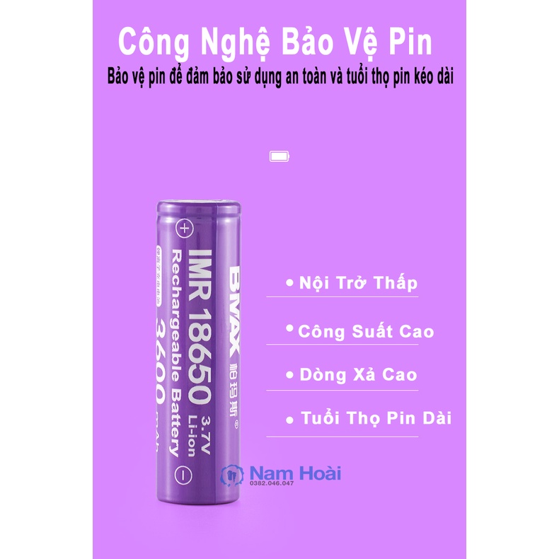 Cell Pin 18650 3.7V Li-ion 3600 mAh Chính Hãng Pin Sạc BMAX
