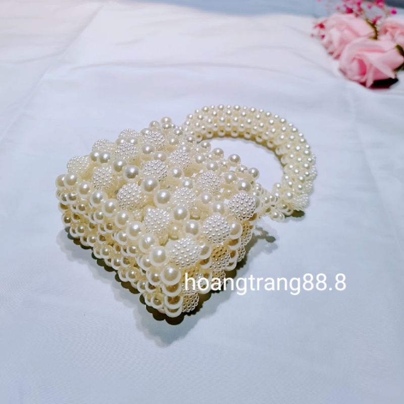 Túi xách tay/đeo chéo kết hạt cườm giả ngọc trai handmade kiểu mới