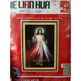 Tranh thêu chữ thập + tranh đính đá chúa giesu 222483-51x72cm df213