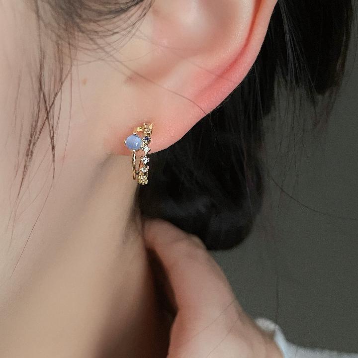 {Island Khuyên Tai Dạng Kẹp Hình Mắt Mèo Màu Xanh Dương Sương Mù Xanh Dương Tinh Tế Hàng Ngày Cho Nữ 2022 {Island