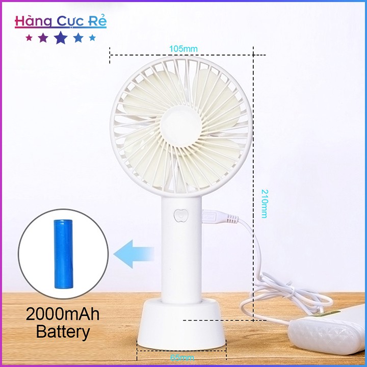 QUẠT MINI CẦM TAY có đế để bàn HCR-S2 - Tặng kèm PIN SẠC + Freeship - Shop Hàng Cực Rẻ