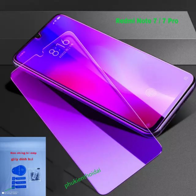 Cường lực tím chống tia UV Redmi Note 7 / 7 Pro FREESHIP Từ 50k ( tặng keo mép )