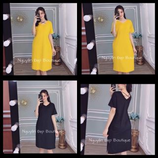 Váy suông cổ tim đan dây lưng siêu xinh - bao sang chảnh