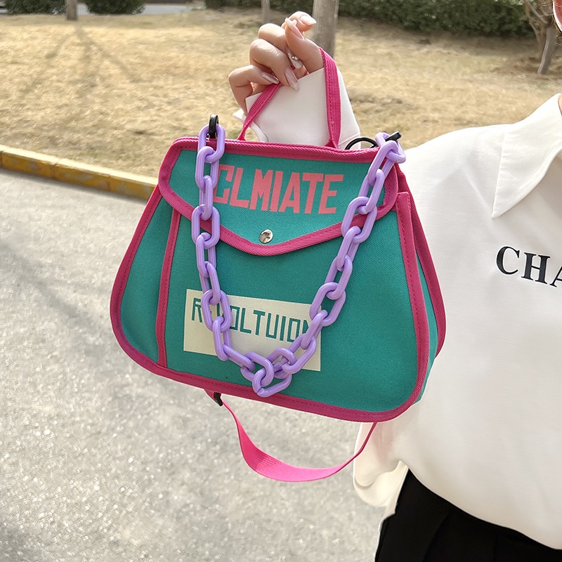 Túi Đeo Vai Bằng Vải canvas Màu Sắc Tương Phản Phong Cách Hàn Quốc Dành Cho Nữ