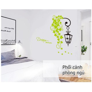 Decal dán tường trang trí tạo không gian đẹp mắt sáng tạo Chùm lá xanh