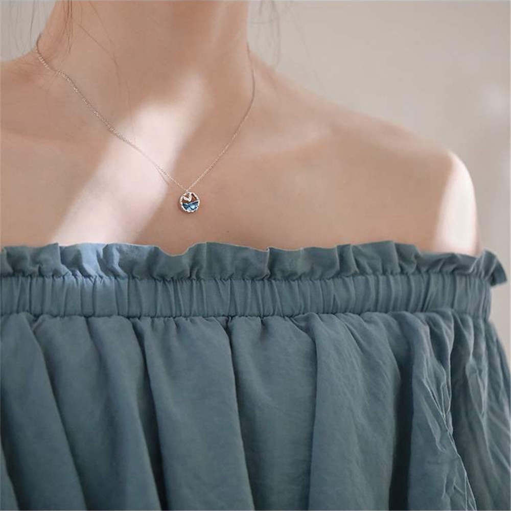 Dây Chuyền Choker Qipin Mặt Họa Tiết Tiên Cá Xanh Lam Thời Trang Hàn Quốc Cho Nữ