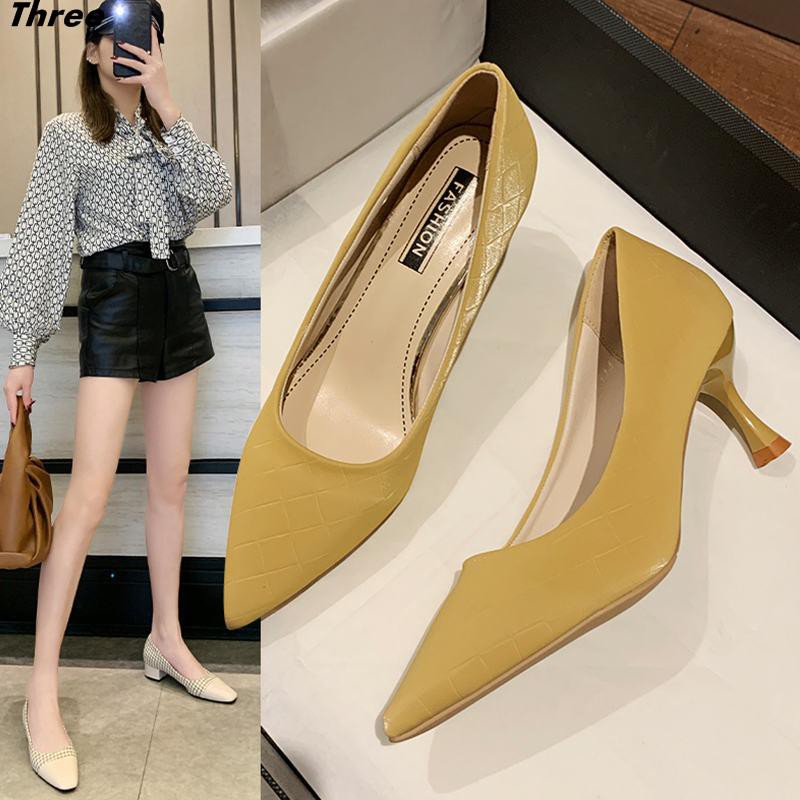 Women's shoes, high heels, shallow mouth pointed toe, women's all-match temperament, ladies fine mid-heeled professional work shoes