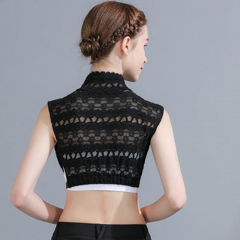 Áo Croptop Sát Nách Cổ Lọ Phối Ren Hoa Ngọt Ngào Có Thể Tháo Rời Cho Nữ