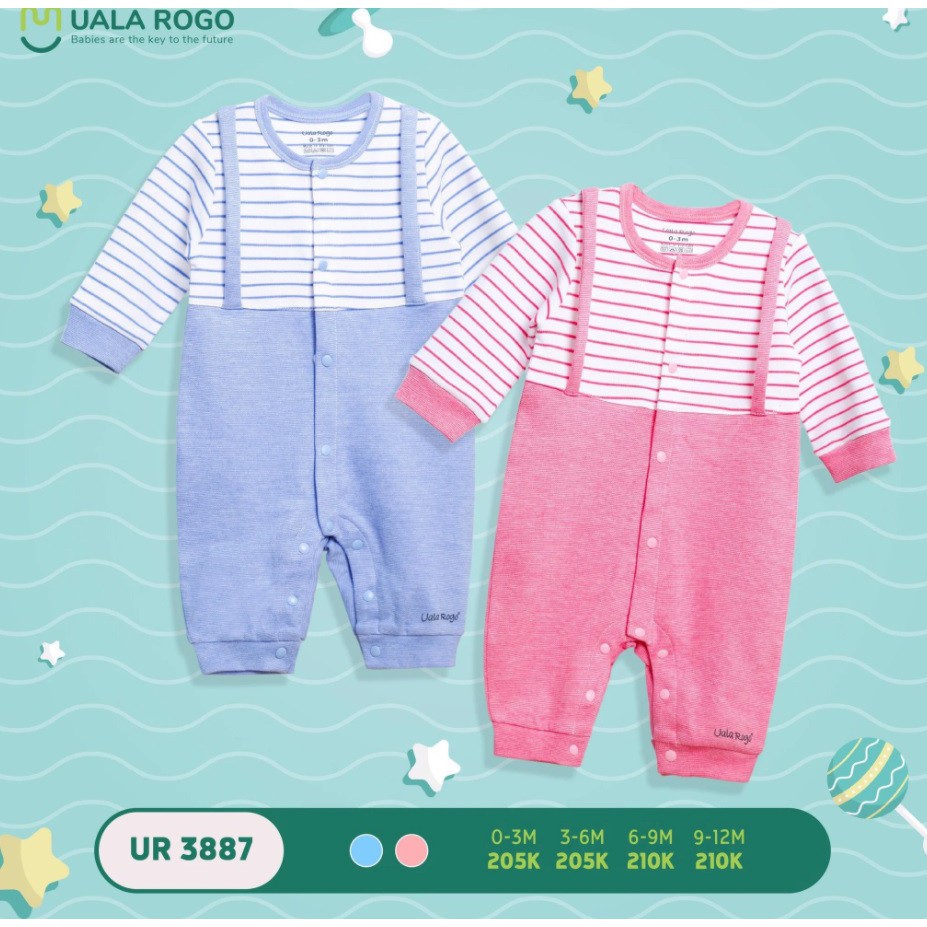 Bộ áo liền quần giả yếm Ualarogo thun mỏng sọc ngang