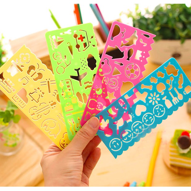 Set 4 thước kẻ in hình nhiều màu cho bé tập vẽ 🍀Clovershop68🍀